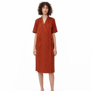 RITA ROW M Arashi Linen Rust Wrap Dress viscose orange red brown 0763